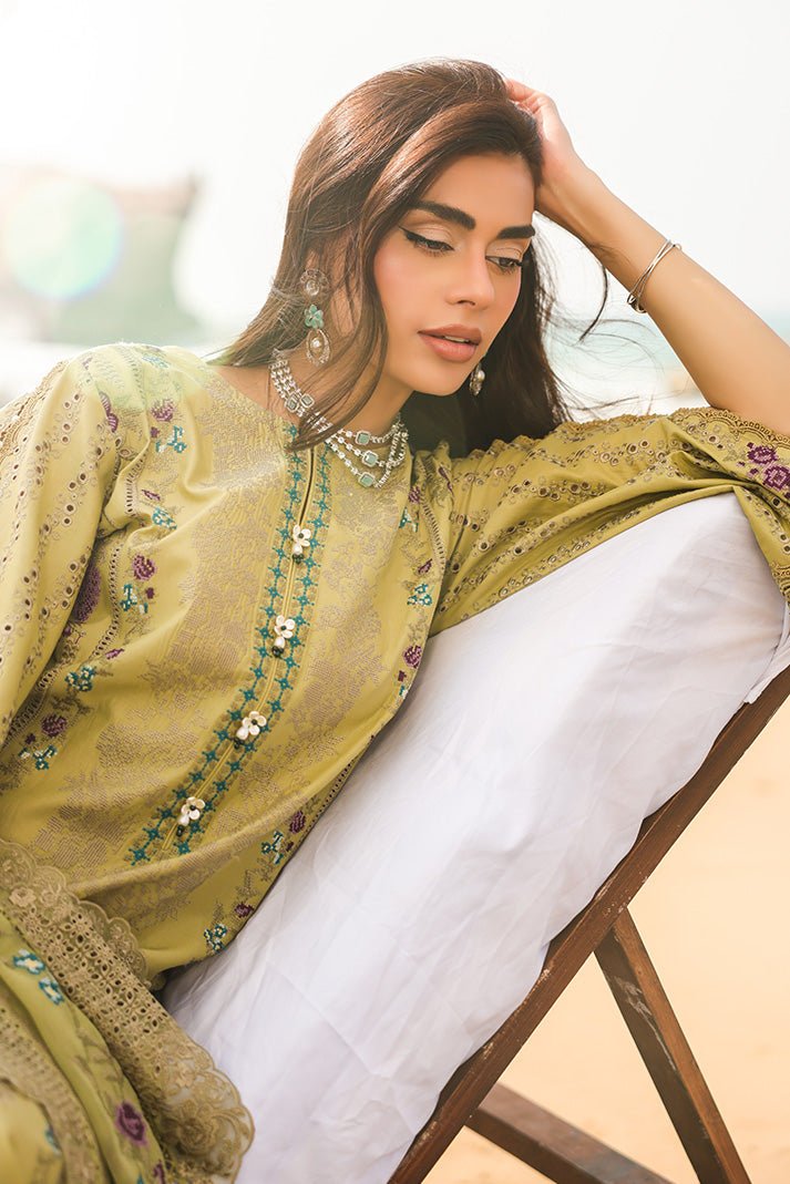 Imrozia | Serene Hania Luxury Lawn Stitched 26 Formal Festive Wear "Green" SL-102 | 3pcs. - Image 4