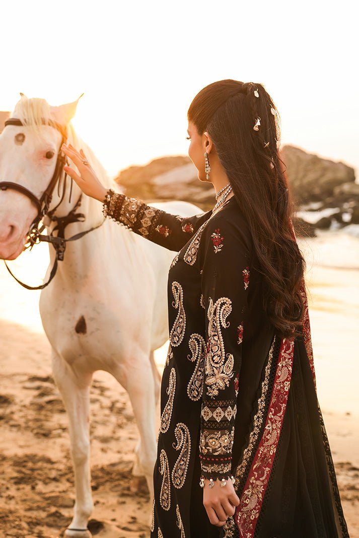 Imrozia | Serene Hania Luxury Lawn Stitched 26 Formal Festive Wear "Black" SL-114 | 3pcs. - Image 2