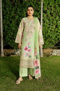 Imrozia | Serene Premium Dahlia Unstitched Lawn 26 Formal Festive Wear "Green" SL-121 | 3Pcs.