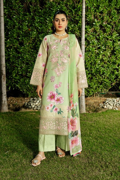 Imrozia | Serene Premium Dahlia Unstitched Lawn 26 Formal Festive Wear "Green" SL-121 | 3Pcs.