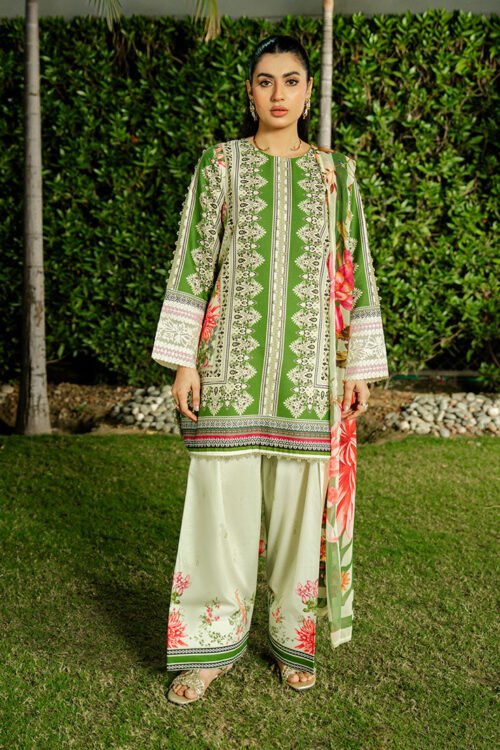Imrozia | Serene Premium Dahlia Unstitched Lawn 26 Formal Festive Wear "Green" SL-122 | 3Pcs.