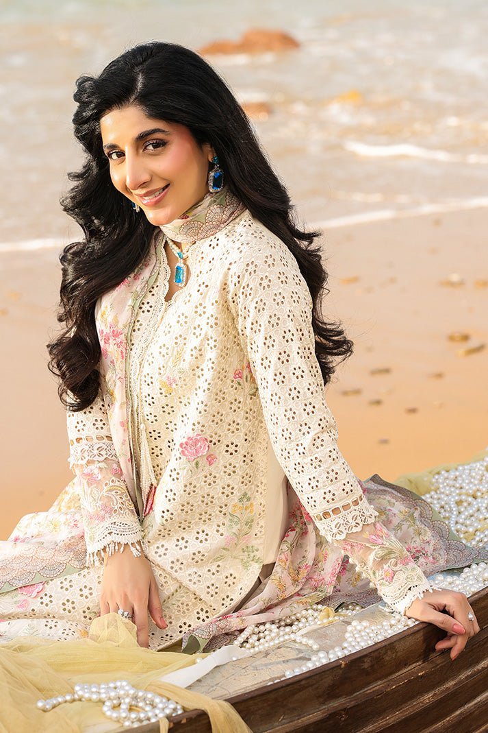 Imrozia | Serene Hania Luxury Lawn Stitched 26 Formal Festive Wear "White" SL-99 | 3pcs. - Image 3
