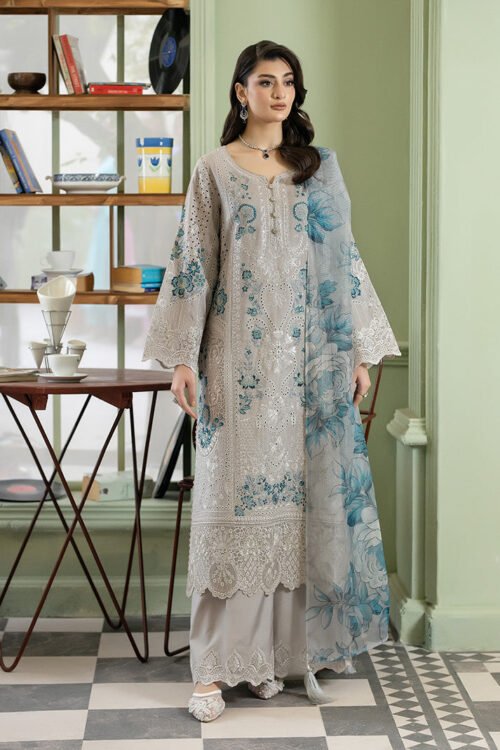 Imrozia Serene | Opaline Drape Silk'26 Cloud Grace Stitched "Dust White" | ip-192-3pc