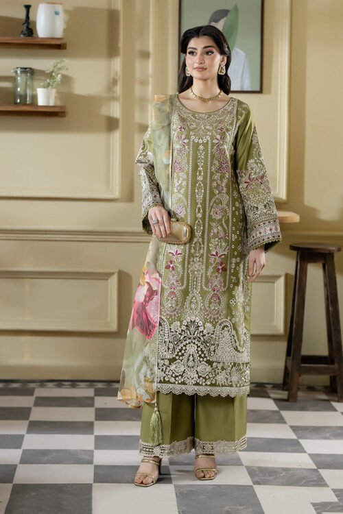 Imrozia Serene | Opaline Drape Silk'26 Pure Allure Stitched "Olive" | ip-193-3pc