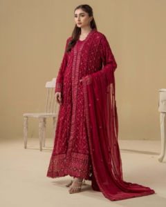 Adan's Libas | Chiffon Gown vol-5 Stitched "Red" Formal Festive Wear | D1-3pc
