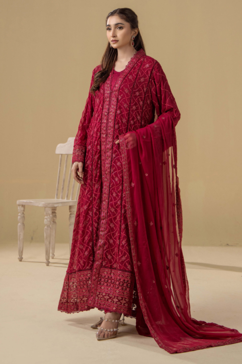 Adan's Libas | Chiffon Gown vol-5 Stitched "Red" Formal Festive Wear | D1-3pc