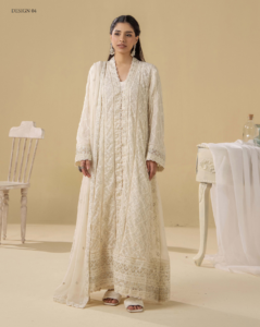Adan's Libas | Chiffon Gown vol-5 Stitched "Off-white" Formal Festive Wear | D4-3pc