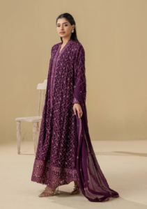 Adan's Libas | Chiffon Gown vol-5 Stitched "Purple" Formal Festive Wear | D5-3pc
