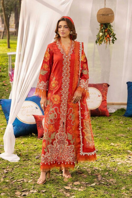 Adan's Libas| Chantelle Unstitched Lawn SS26 Formal Festive Wear "Orange" D03 | 3Pcs.