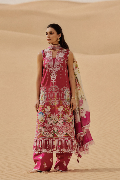 Saira Rizwan | Luxury Lawn 26 ZUMAR Unstitched "Hot Pink" Festive Wear-3pc-D2
