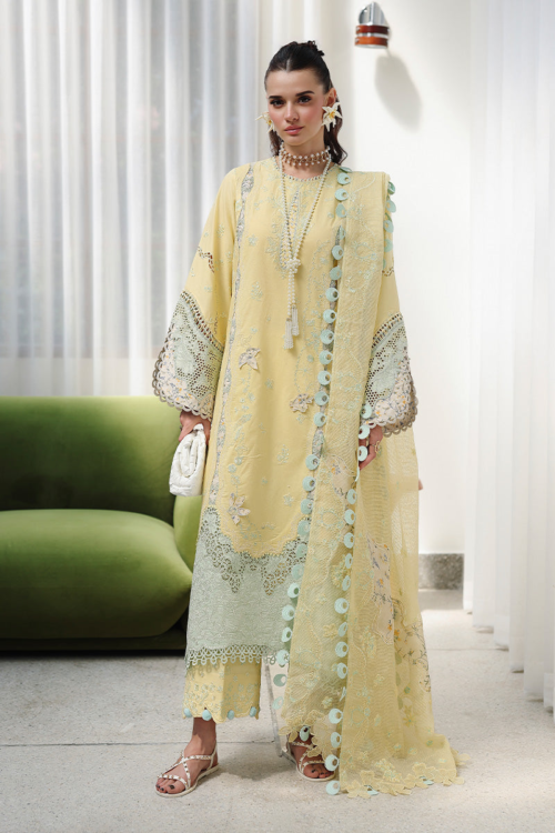 Qalamkar | Chikankari Eid Edit'26 AYLA Unstitched "Yellow" Formal Festive Wear | 3pc-02