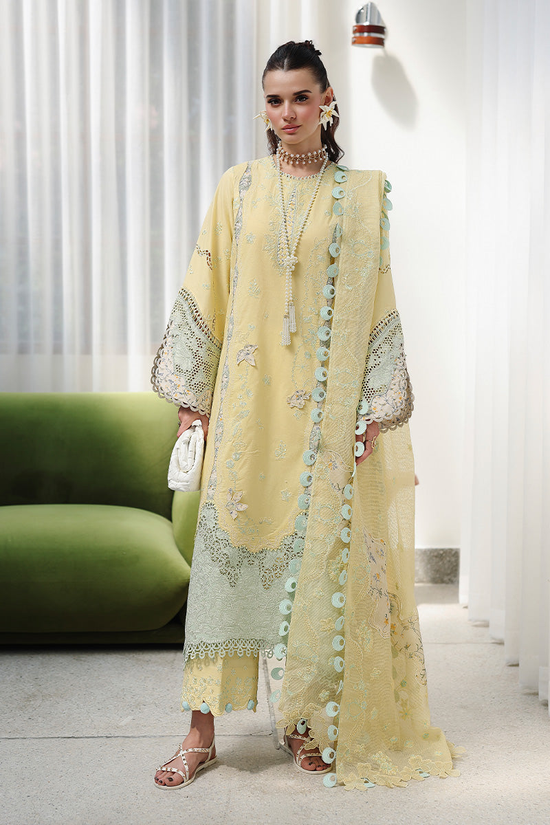 Qalamkar | Chikankari Eid Edit'26 AYLA Unstitched "Yellow" Formal Festive Wear | 3pc-02