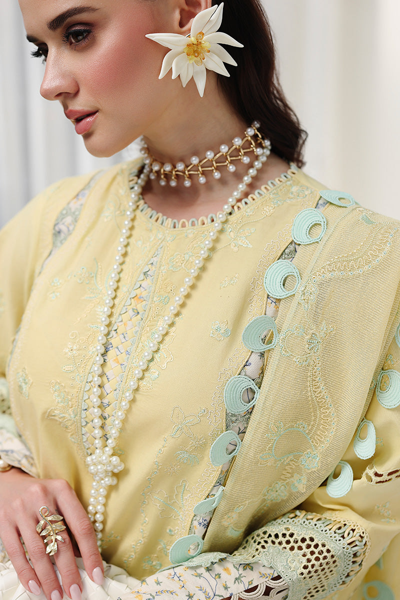 Qalamkar | Chikankari Eid Edit'26 AYLA Unstitched "Yellow" Formal Festive Wear | 3pc-02 - Image 2