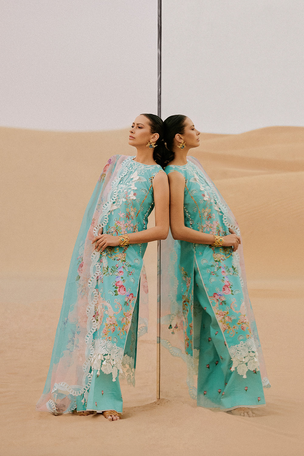 Saira Rizwan | Luxury Lawn 26 MEHRSA Unstitched "Aqua Blue" Festive Wear-3pc-D3 - Image 3