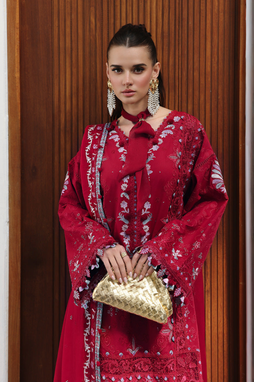 Qalamkar | Chikankari Eid Edit'26 RUBY Unstitched "Red" Formal Festive Wear | 3pc-03