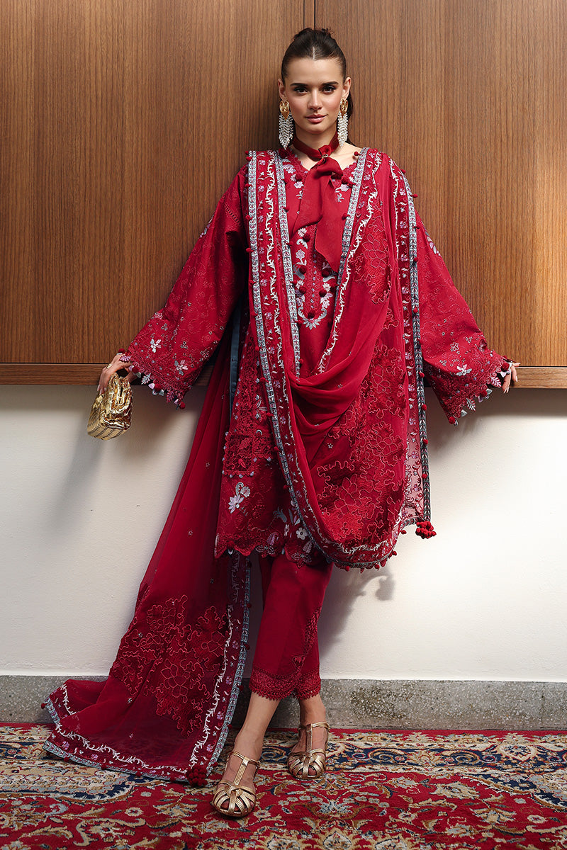 Qalamkar | Chikankari Eid Edit'26 RUBY Unstitched "Red" Formal Festive Wear | 3pc-03 - Image 3