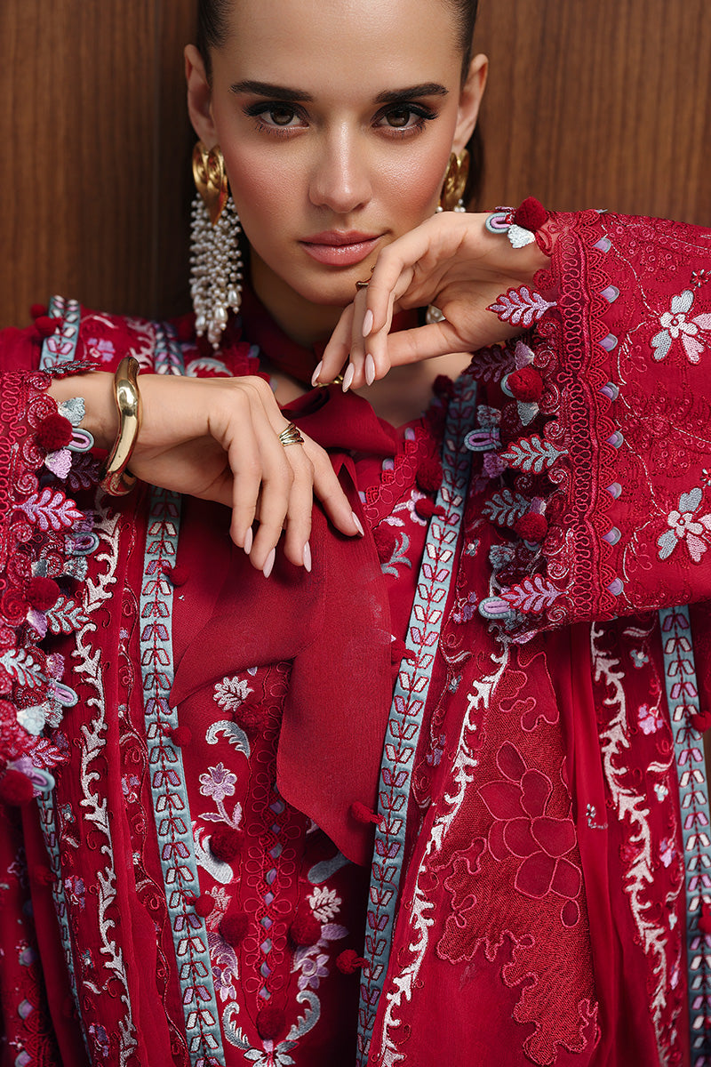 Qalamkar | Chikankari Eid Edit'26 RUBY Unstitched "Red" Formal Festive Wear | 3pc-03 - Image 4