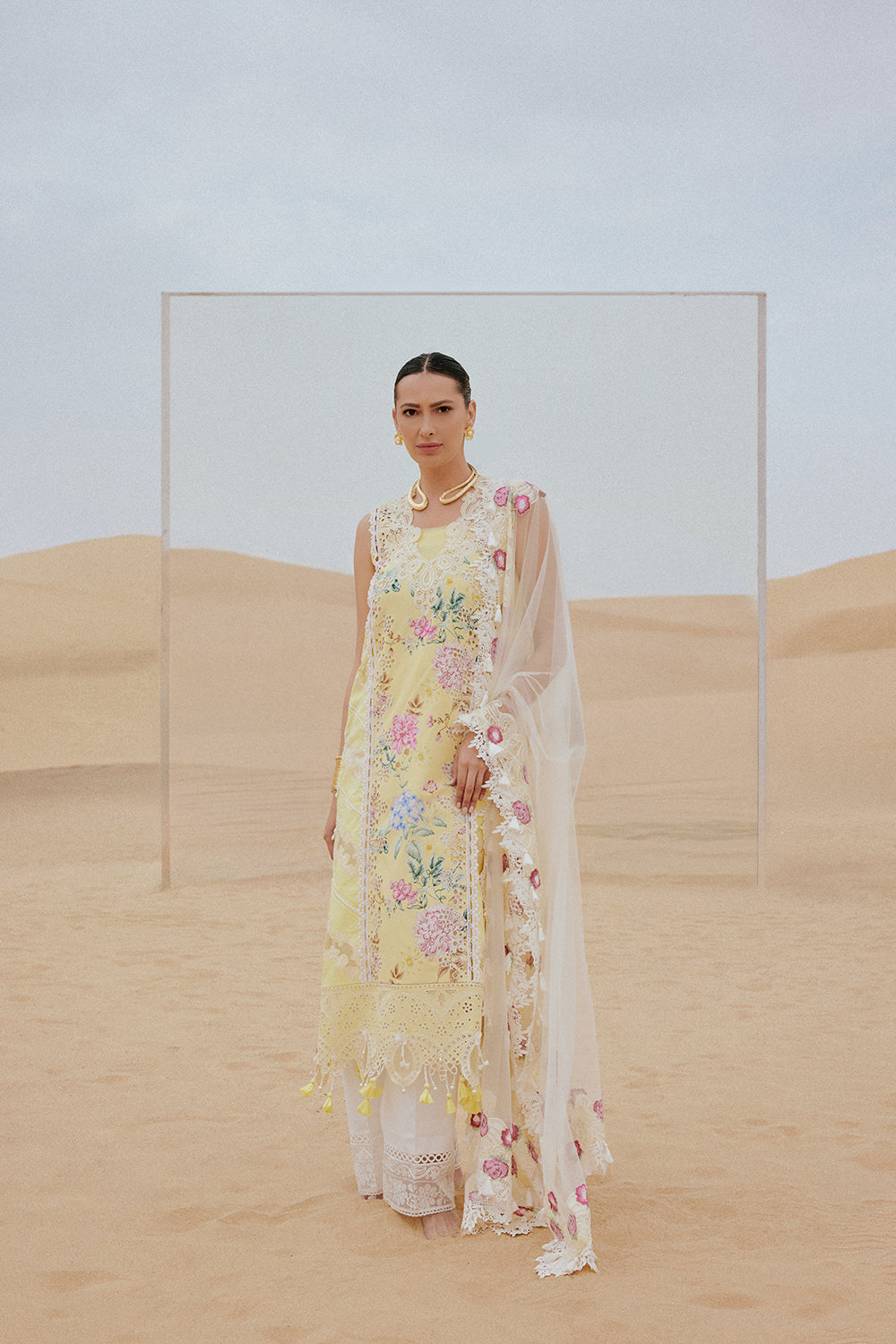 Saira Rizwan | Luxury Lawn 26 AREZOU Unstitched "Yellow" Festive Wear-3pc-D4
