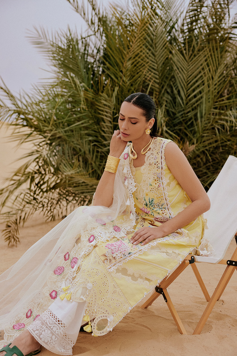 Saira Rizwan | Luxury Lawn 26 AREZOU Unstitched "Yellow" Festive Wear-3pc-D4 - Image 3