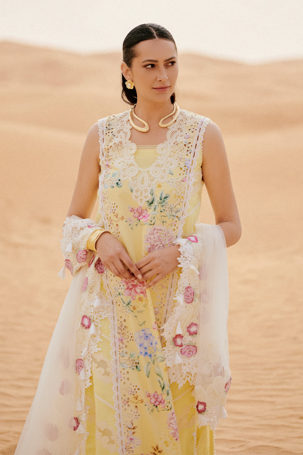 Saira Rizwan | Luxury Lawn 26 AREZOU Unstitched "Yellow" Festive Wear-3pc-D4 - Image 4