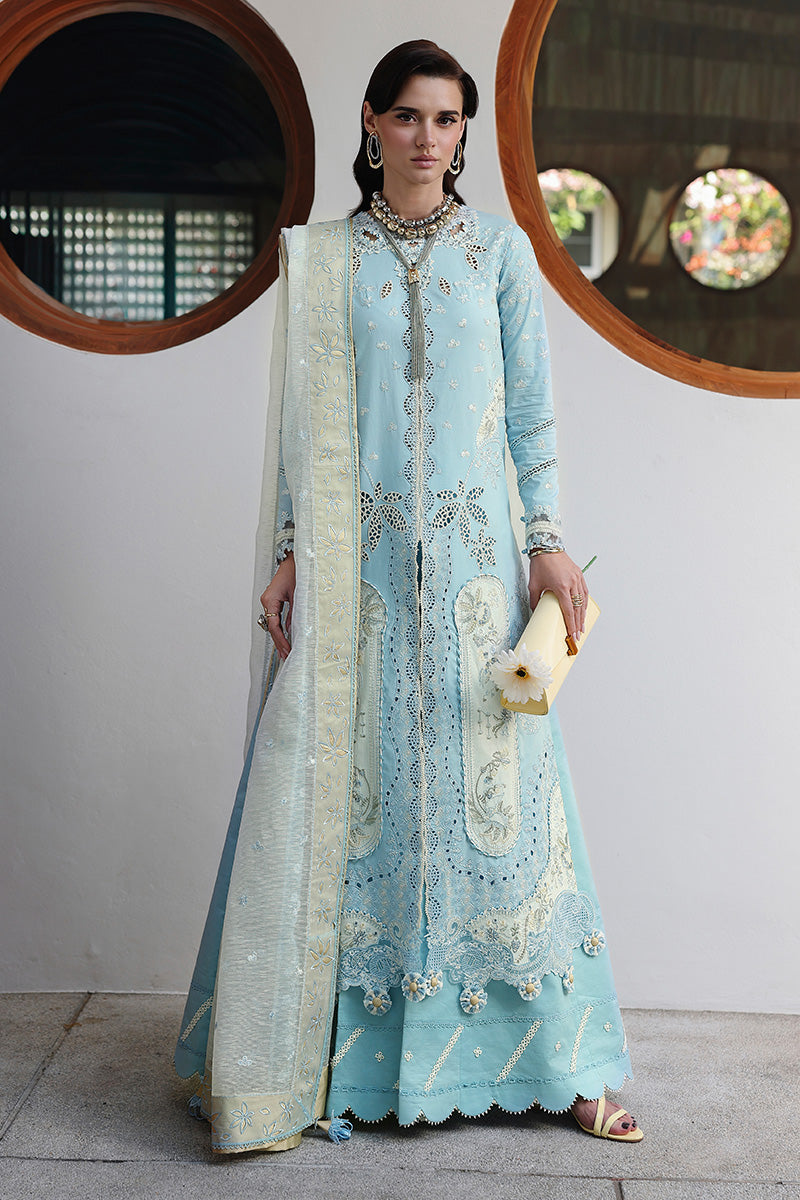 Qalamkar | Chikankari Eid Edit'26 NAYRA Unstitched "Blue" Formal Festive Wear | 3pc-05