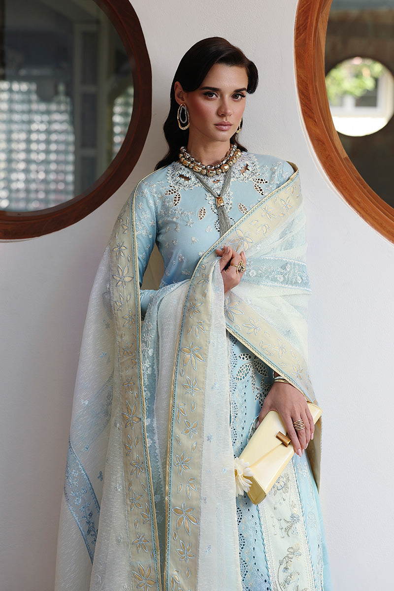 Qalamkar | Chikankari Eid Edit'26 NAYRA Unstitched "Blue" Formal Festive Wear | 3pc-05 - Image 2