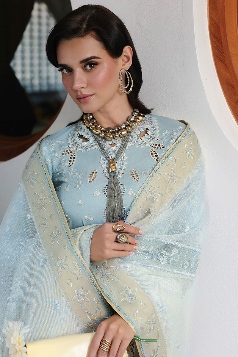 Qalamkar | Chikankari Eid Edit'26 NAYRA Unstitched "Blue" Formal Festive Wear | 3pc-05 - Image 3