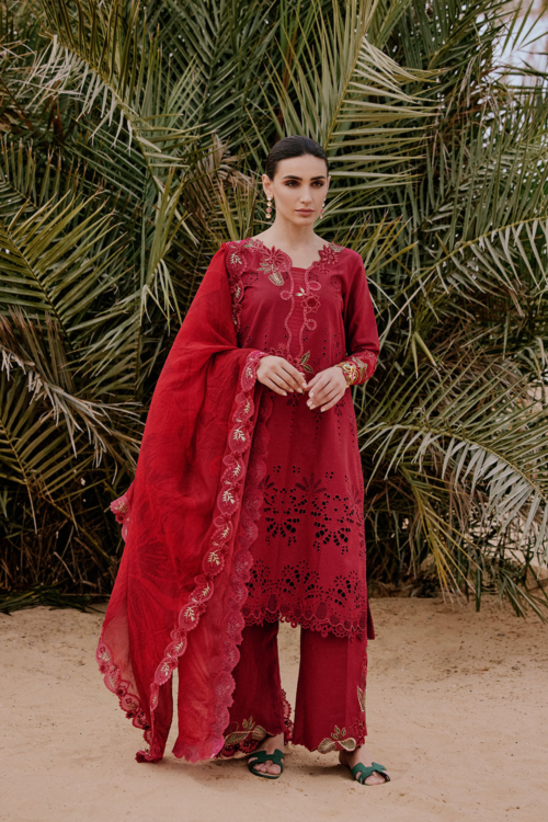 Saira Rizwan | Luxury Lawn 26 RAYLI Unstitched "Red" Festive Wear-3pc-D6