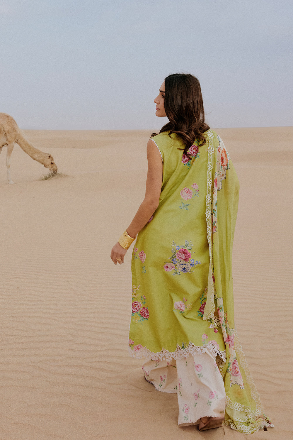 Saira Rizwan | Luxury Lawn 26 NAVA Unstitched "Lime Green" Festive Wear-3pc-D8 - Image 3