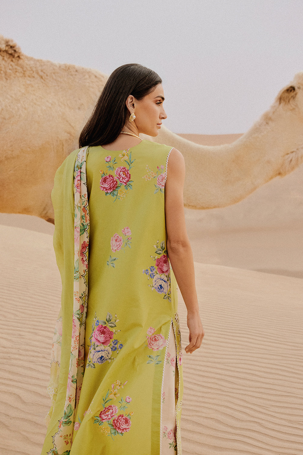 Saira Rizwan | Luxury Lawn 26 NAVA Unstitched "Lime Green" Festive Wear-3pc-D8 - Image 4