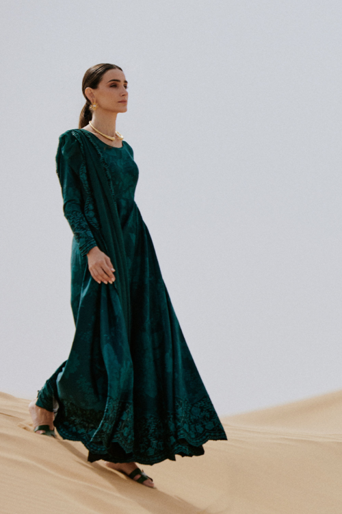 Saira Rizwan | Luxury Lawn 26 ZOMOROD Unstitched " Teal Green" Festive Wear-3pc-D10