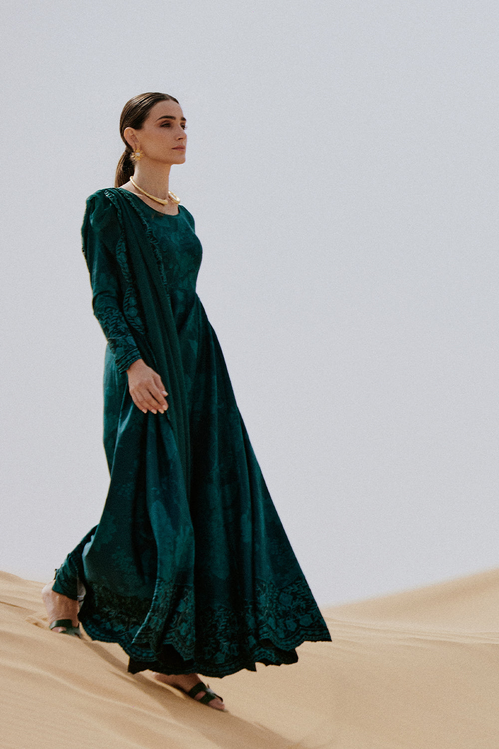 Saira Rizwan | Luxury Lawn 26 ZOMOROD Unstitched " Teal Green" Festive Wear-3pc-D10