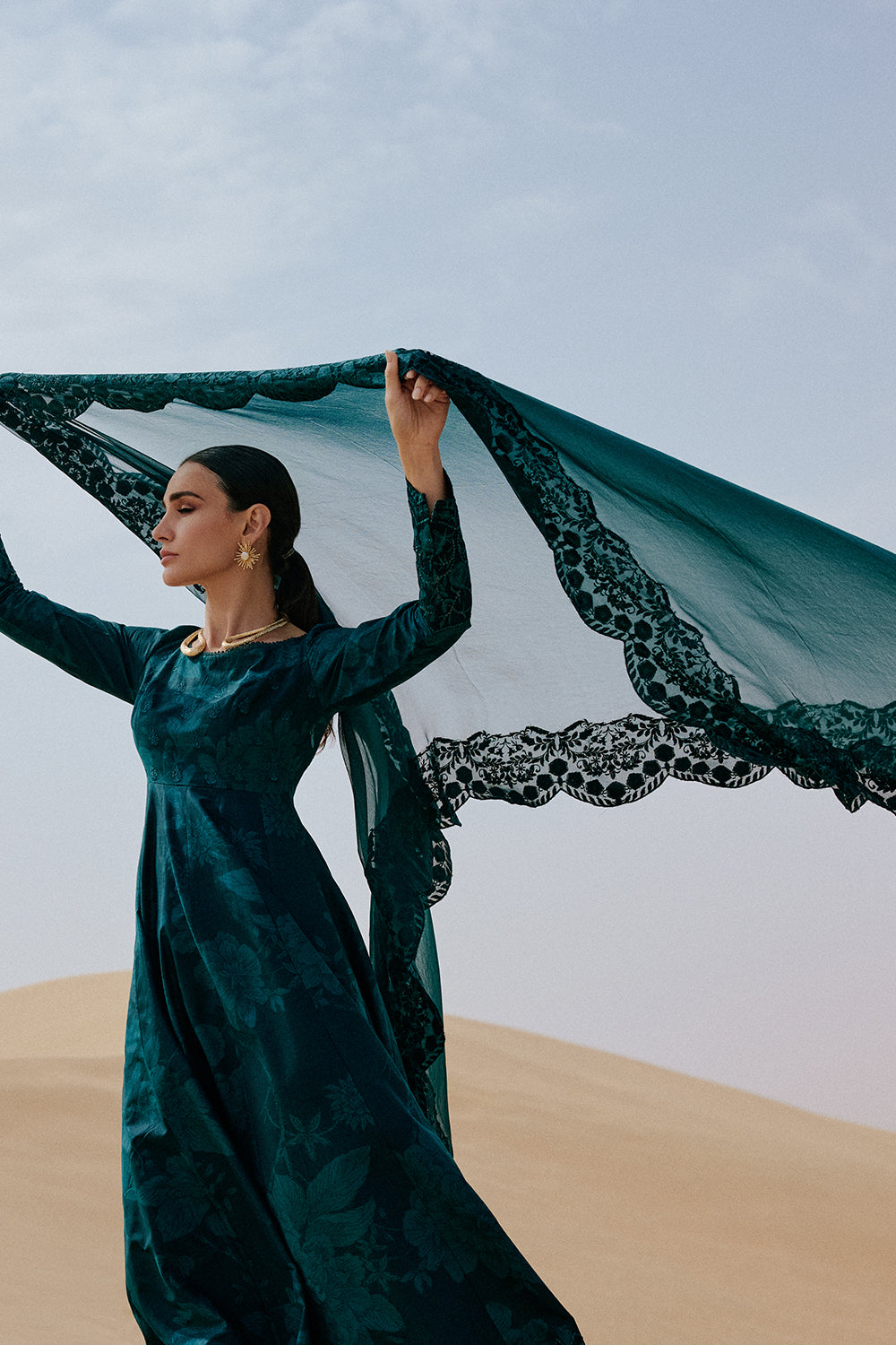 Saira Rizwan | Luxury Lawn 26 ZOMOROD Unstitched " Teal Green" Festive Wear-3pc-D10 - Image 2