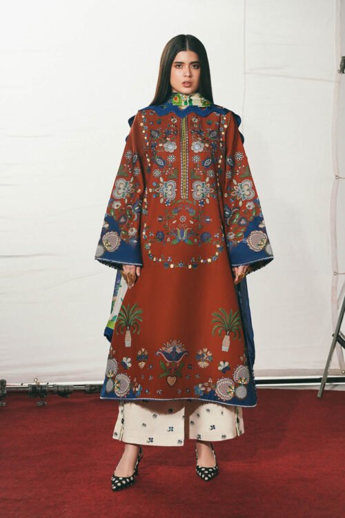 Jugnu Lahore | SS26 Edit 1 Lawn 26 Unstitched Lawn Formal Festive Wear "Red" D12 | 3Pcs.