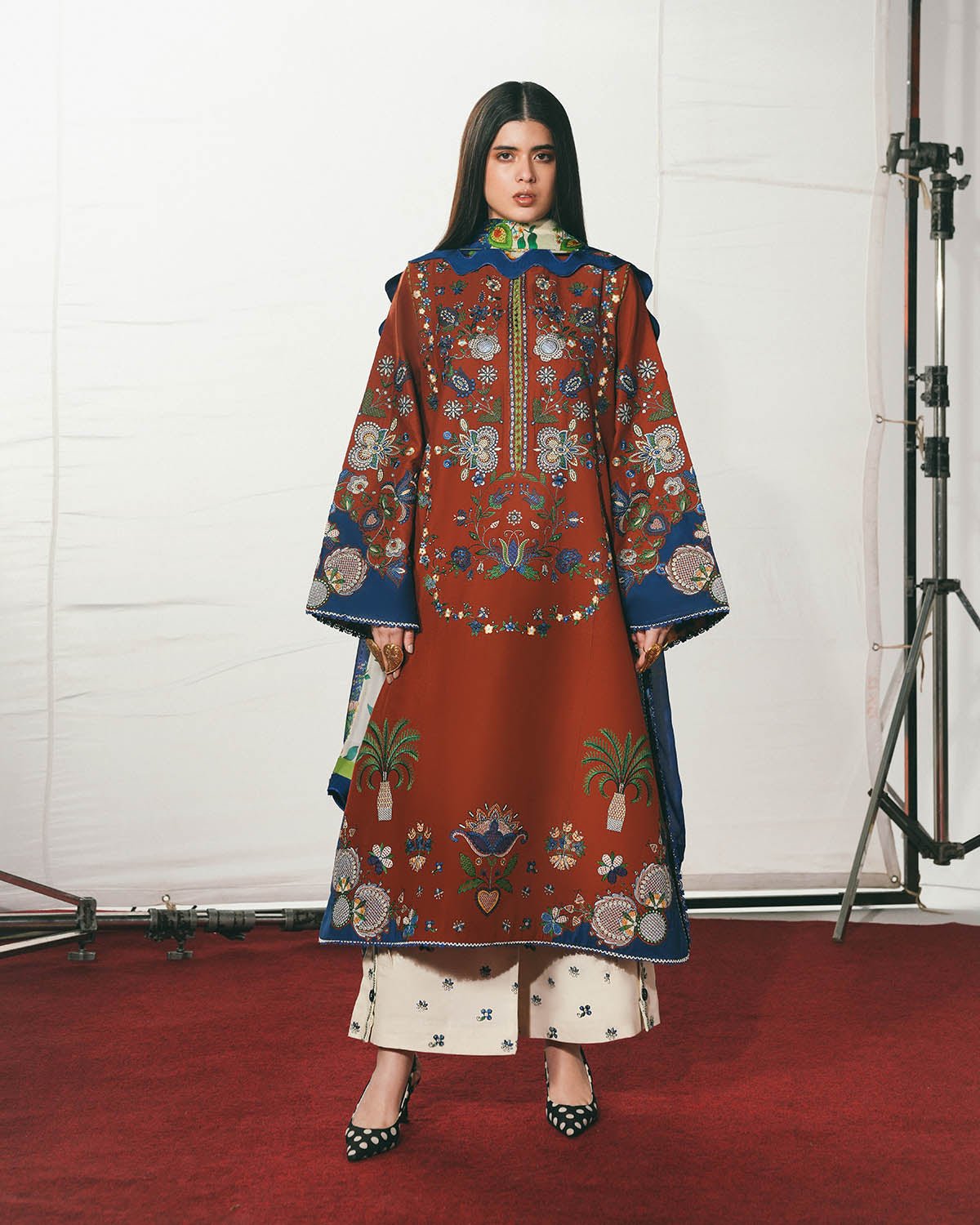 Jugnu Lahore | SS26 Edit 1 Lawn 26 Unstitched Lawn Formal Festive Wear "Red" D12 | 3Pcs.