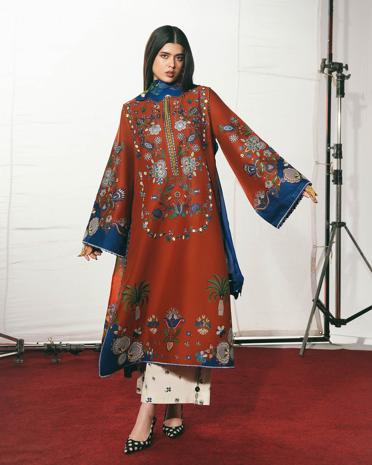 Jugnu Lahore | SS26 Edit 1 Lawn 26 Unstitched Lawn Formal Festive Wear "Red" D12 | 3Pcs. - Image 2