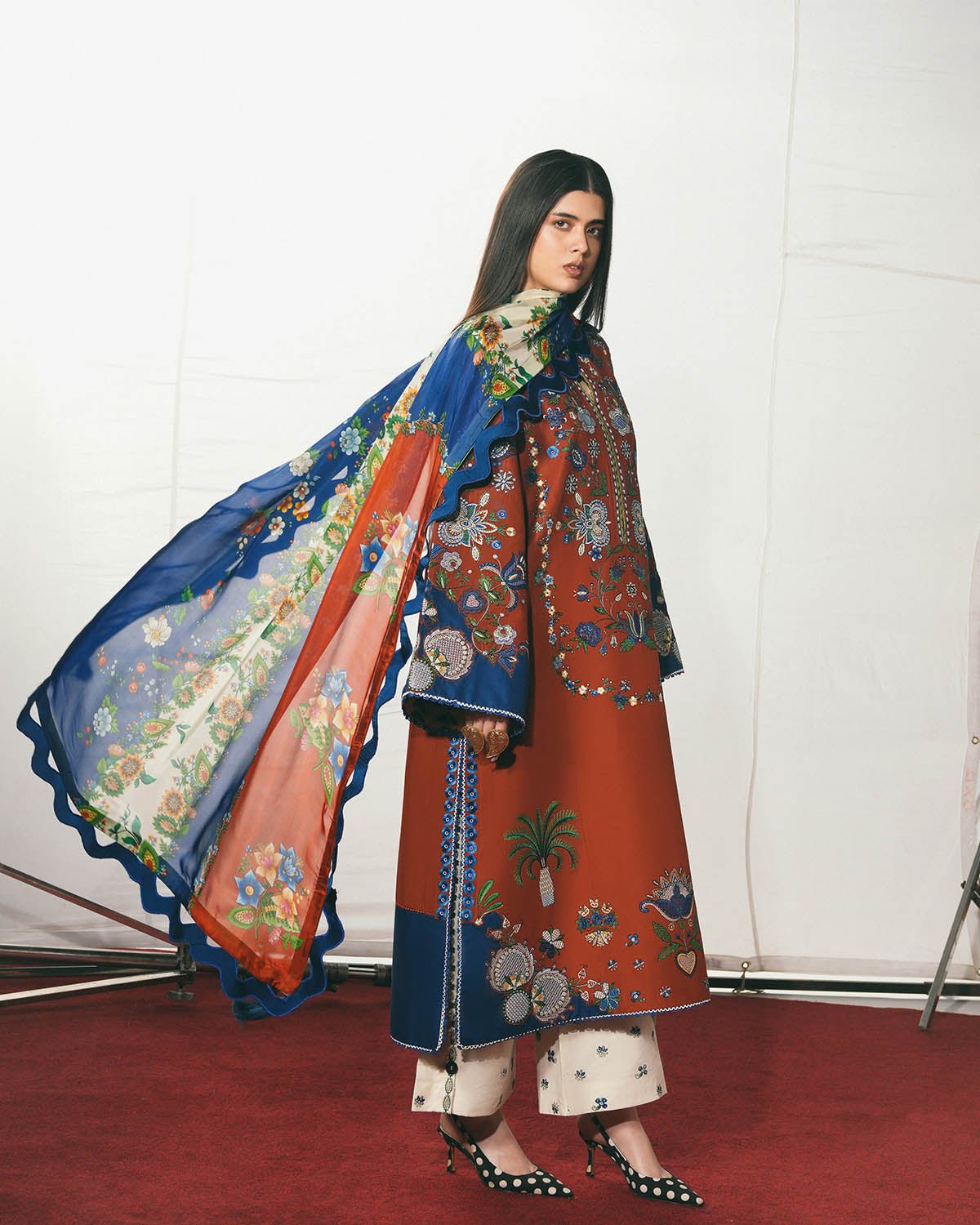 Jugnu Lahore | SS26 Edit 1 Lawn 26 Unstitched Lawn Formal Festive Wear "Red" D12 | 3Pcs. - Image 4
