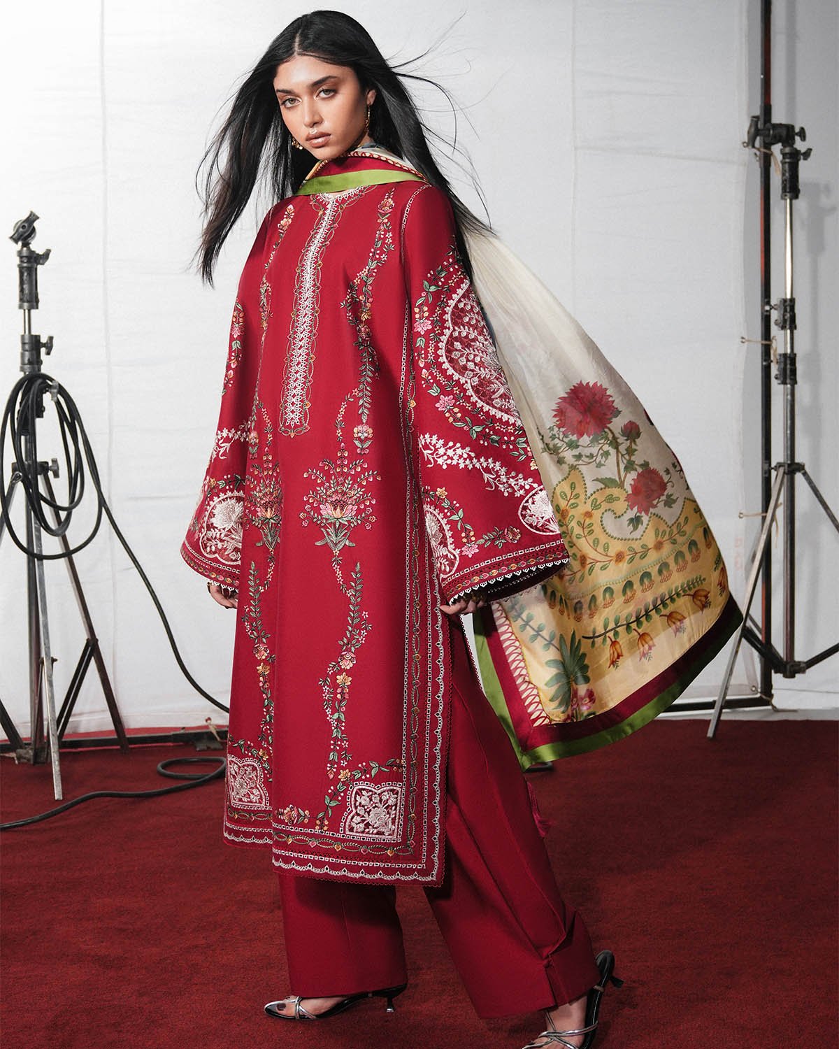 Jugnu Lahore | SS26 Edit 1 Lawn 26 Unstitched Lawn Formal Festive Wear "Red" 03 | 3Pcs.