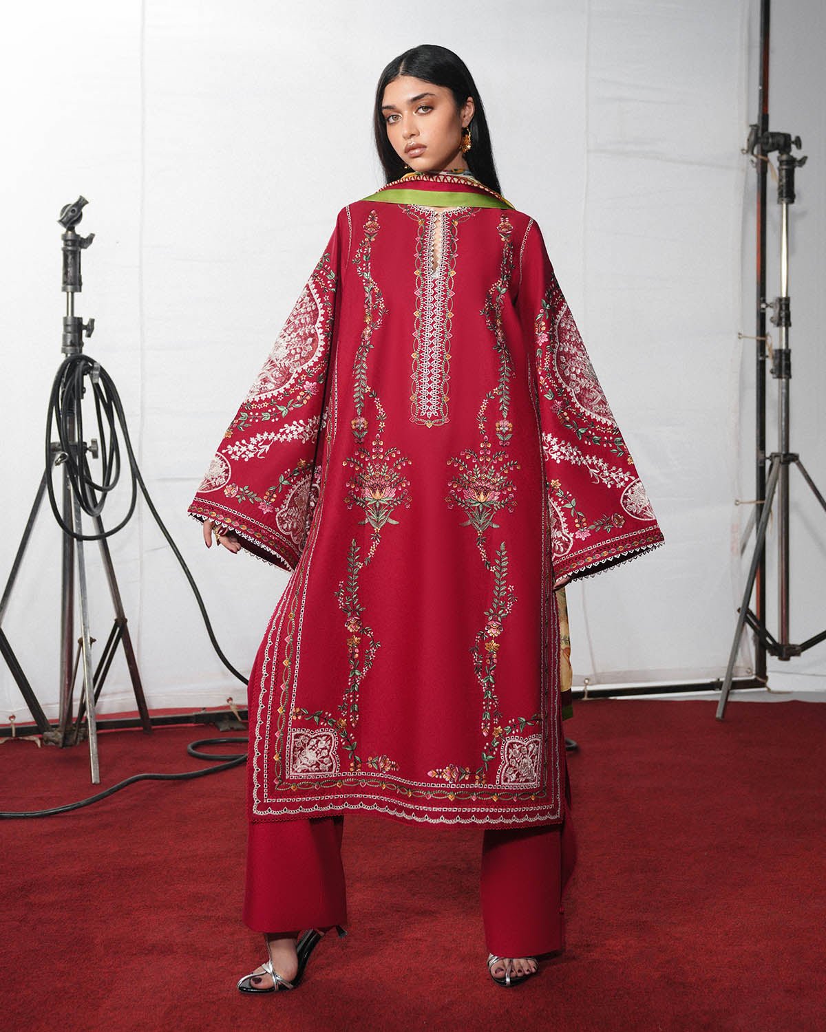 Jugnu Lahore | SS26 Edit 1 Lawn 26 Unstitched Lawn Formal Festive Wear "Red" 03 | 3Pcs. - Image 3