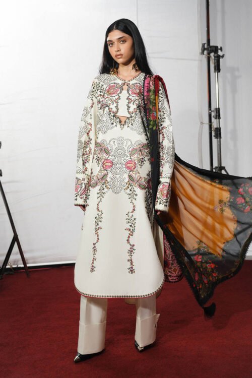 Jugnu Lahore | SS26 Edit 1 Lawn 26 Unstitched Lawn Formal Festive Wear "White" D04 | 3Pcs.