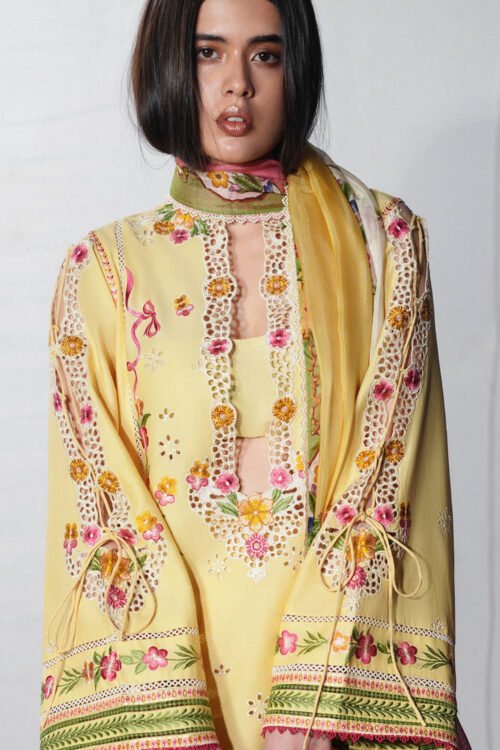 Jugnu Lahore | SS26 Edit 1 Lawn 26 Unstitched Lawn Formal Festive Wear "Yellow" D06 | 3Pcs.