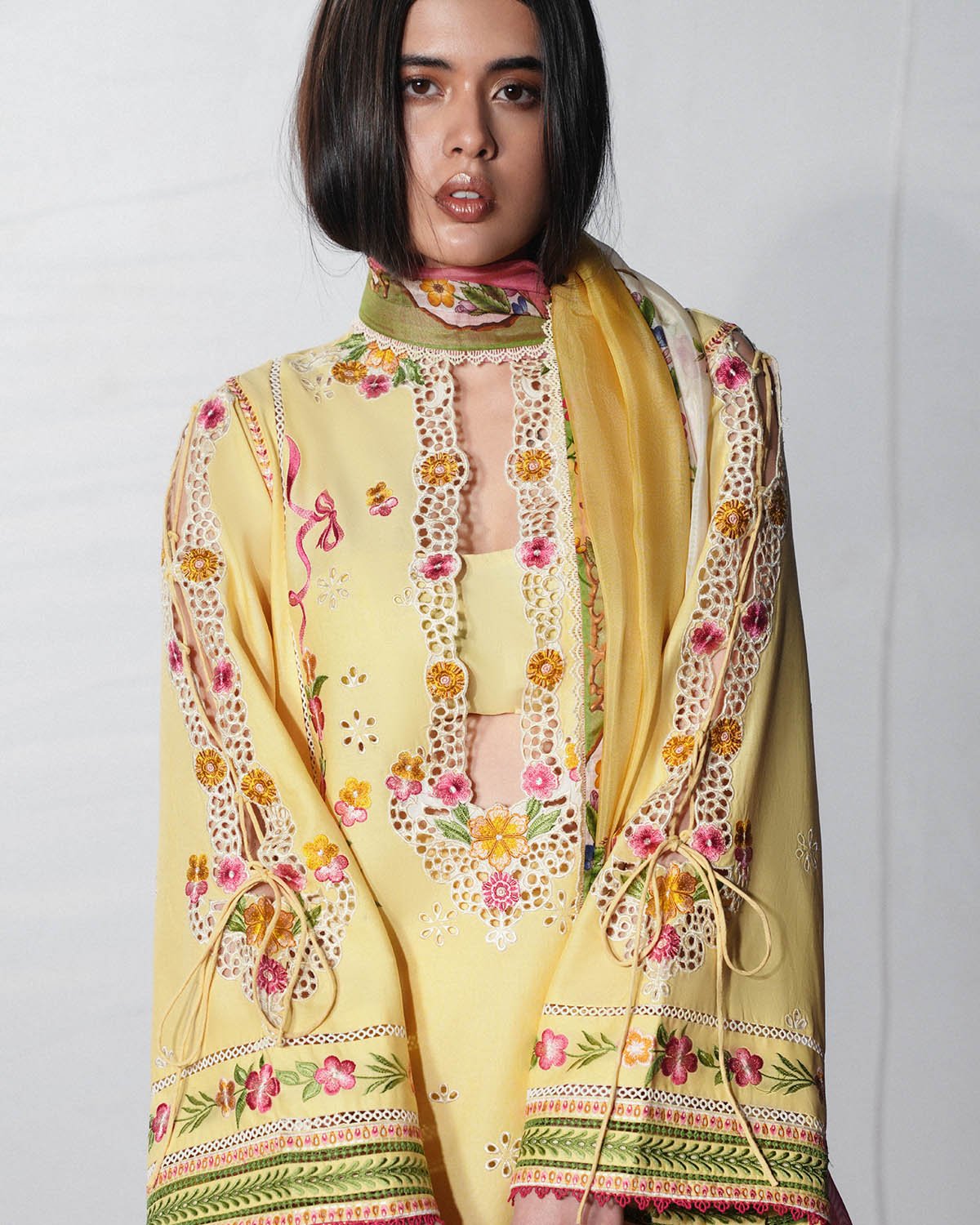 Jugnu Lahore | SS26 Edit 1 Lawn 26 Unstitched Lawn Formal Festive Wear "Yellow" D06 | 3Pcs.