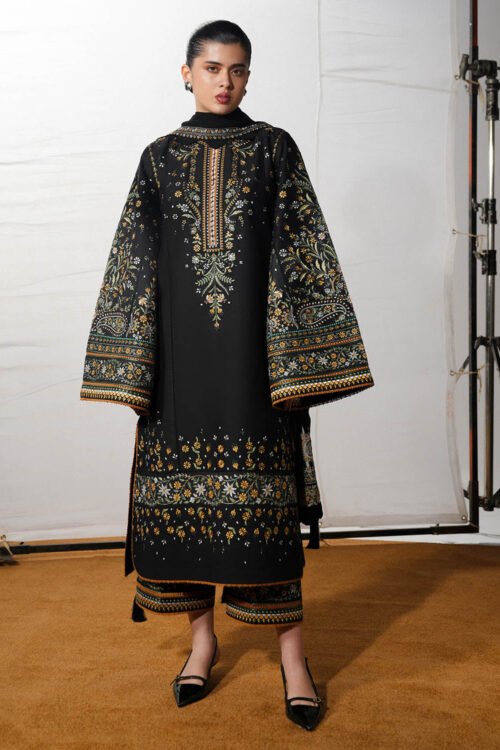 Jugnu Lahore | SS26 Edit 1 Lawn 26 Unstitched Lawn Formal Festive Wear "Black D07 | 3Pcs.