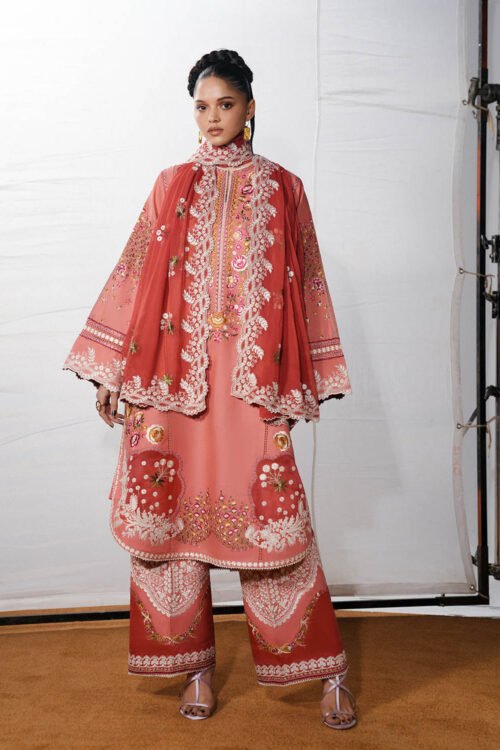 Jugnu Lahore | SS26 Edit 1 Lawn 26 Unstitched Lawn Formal Festive Wear "Pink" D08 | 3Pcs.