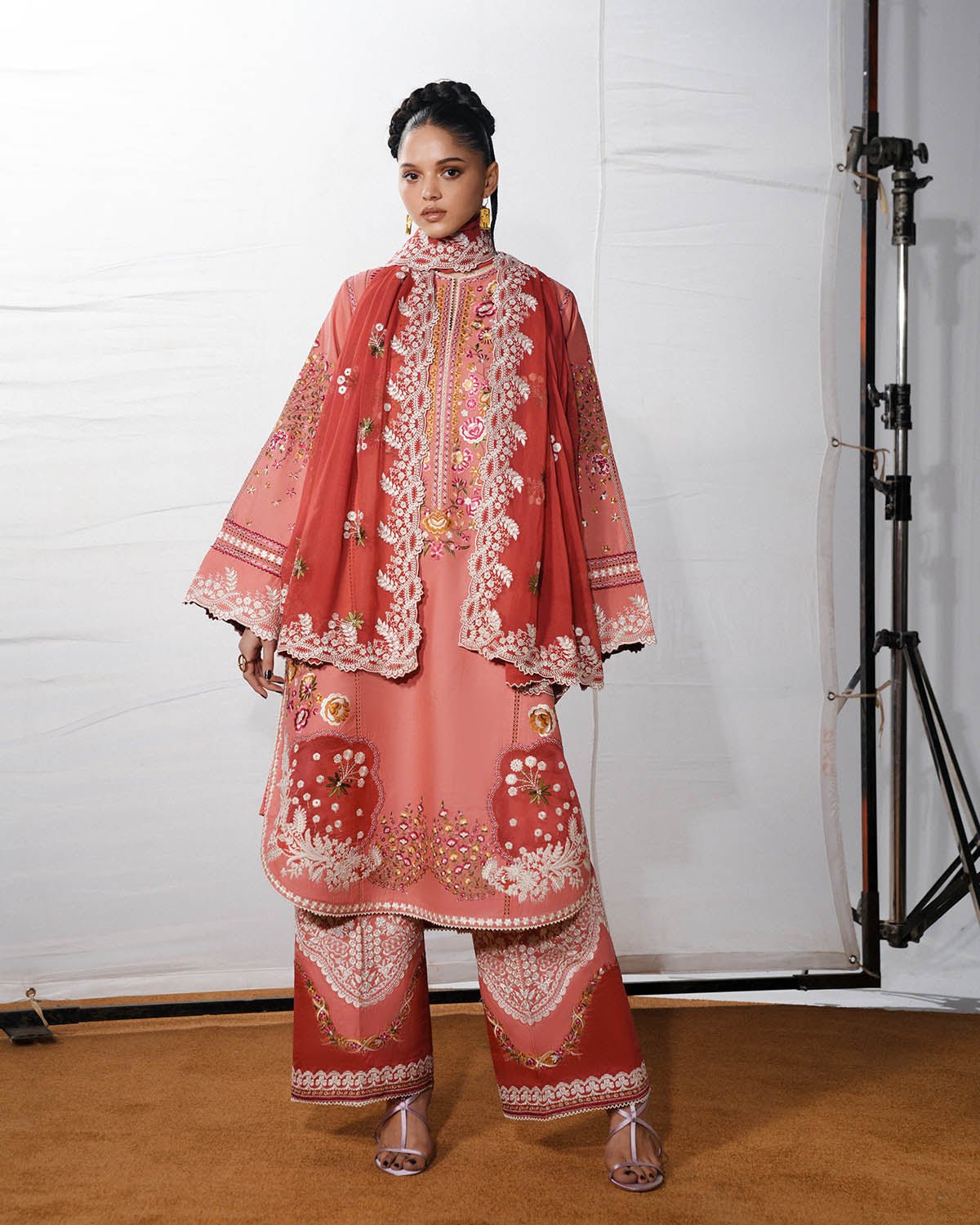 Jugnu Lahore | SS26 Edit 1 Lawn 26 Unstitched Lawn Formal Festive Wear "Pink" D08 | 3Pcs.