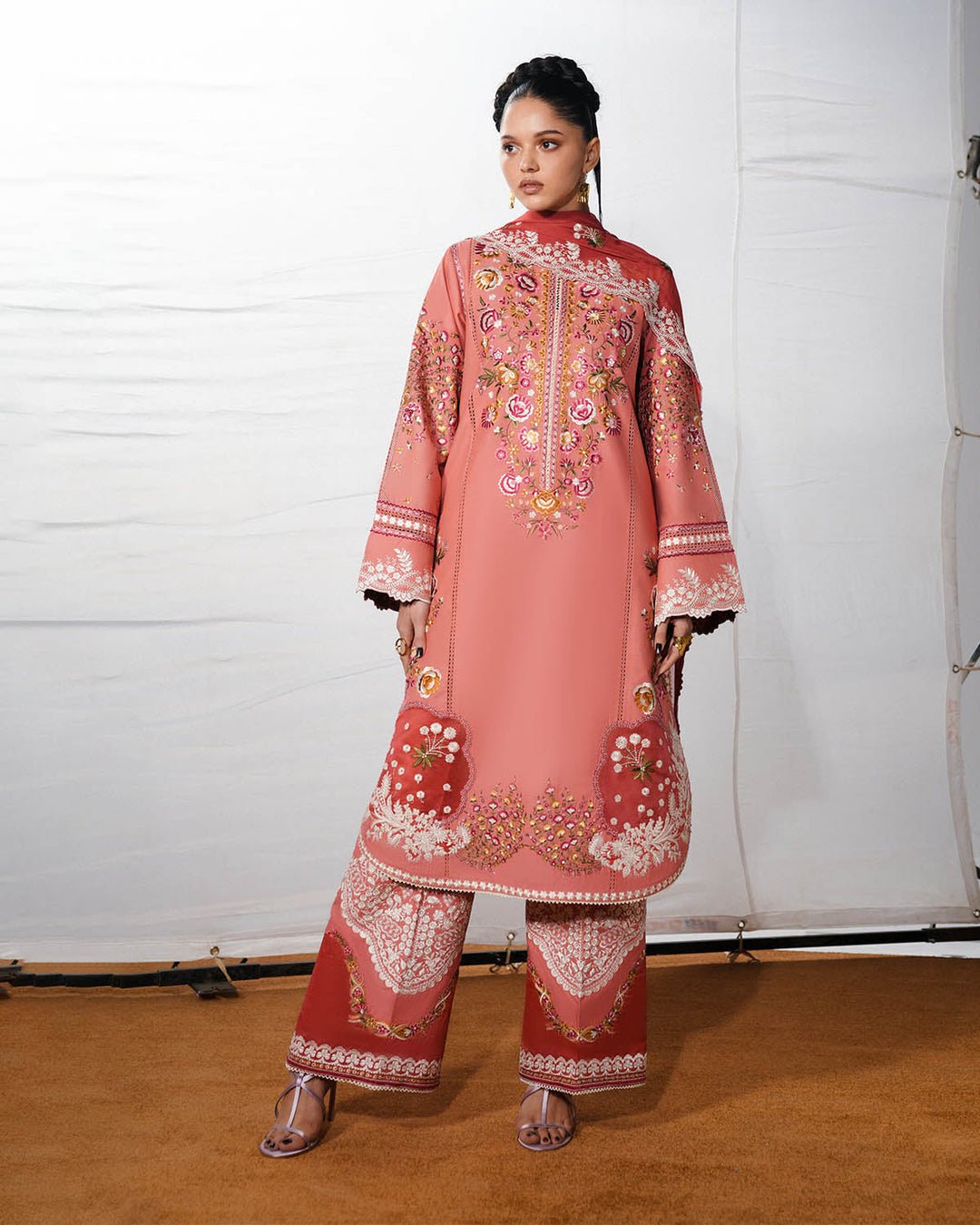 Jugnu Lahore | SS26 Edit 1 Lawn 26 Unstitched Lawn Formal Festive Wear "Pink" D08 | 3Pcs. - Image 3