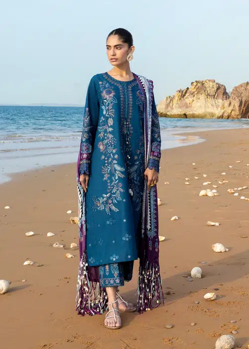 Sadaf Fawad Khan | Siraa Lawn 26 Unstitched Lawn Formal Festive Wear "Blue" D01 | 3Pcs.