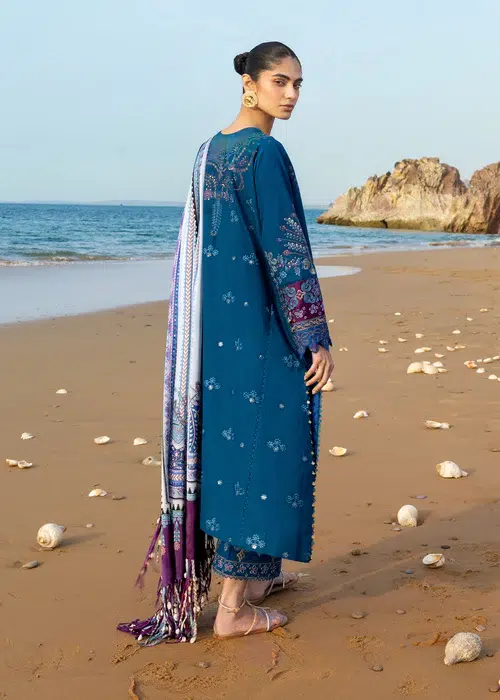 Sadaf Fawad Khan | Siraa Lawn 26 Unstitched Lawn Formal Festive Wear "Blue" D01 | 3Pcs. - Image 2