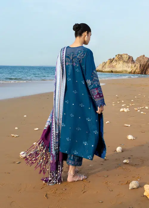 Sadaf Fawad Khan | Siraa Lawn 26 Unstitched Lawn Formal Festive Wear "Blue" D01 | 3Pcs. - Image 3