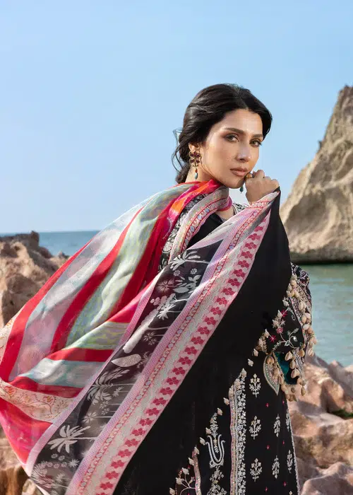 Sadaf Fawad Khan | Siraa Lawn 26 Unstitched Lawn Formal Festive Wear "Black" D02 | 3Pcs. - Image 4